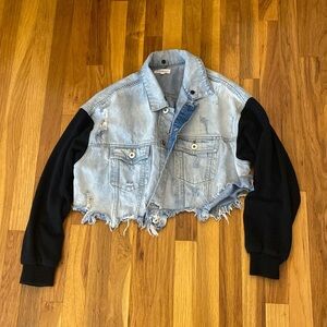 Dance&Marvel Women’s Blue Denim Jacket With Black Sleeves Size S